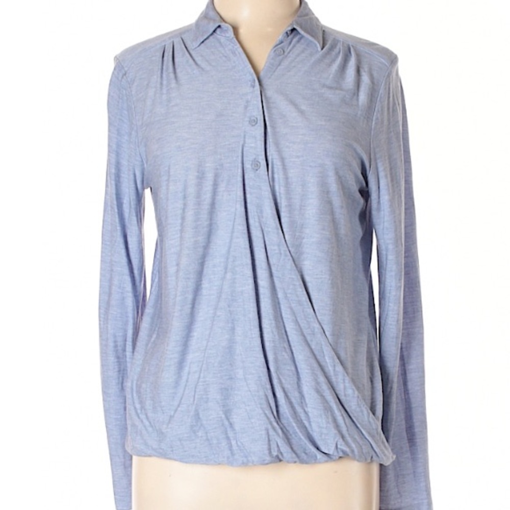 Light Blue Draped Long Sleeve Blouse